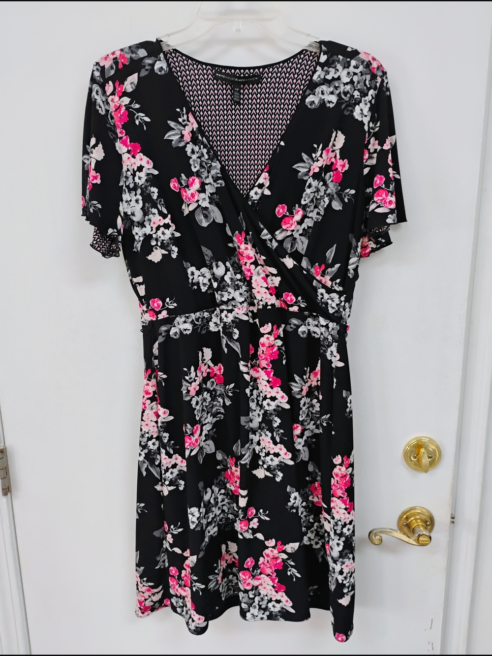 White House Black Market Black Floral Wrap Dress 14P